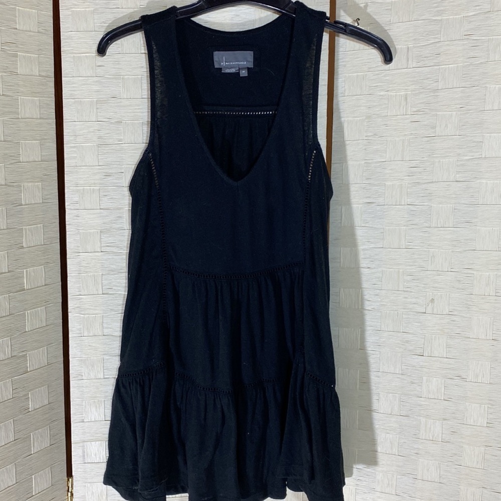 ANTHROPOLOGIE Sz XS BLACK v neck SLEEVELESS TANK TUNIC FLOUNCE RUFFLE EUC